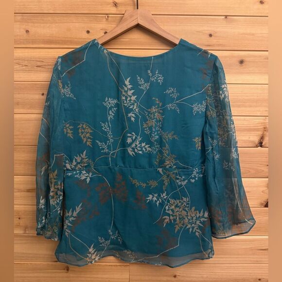 Vintage ECI Size Medium Silk V Neck Chinese Mandarin Collar Babydoll Blouse - Picture 8 of 14